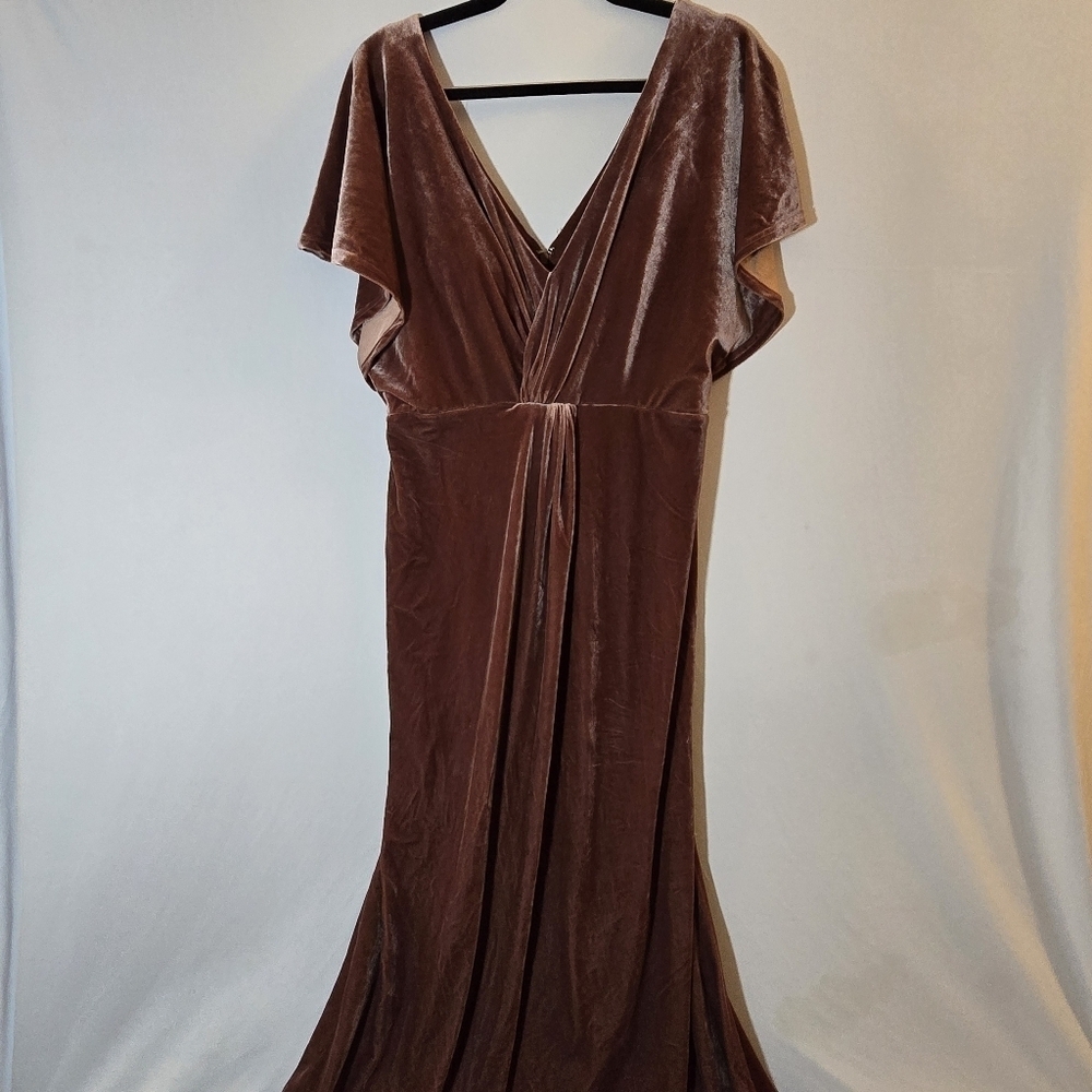 Revelry Gwen Pink Rose Blush Velvet Deep V Maxi Bridesmaid Wedding Dress, sz 12 - Picture 5 of 16
